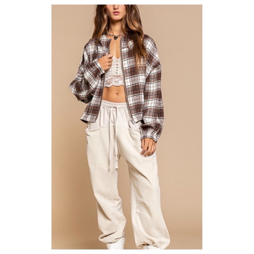 𝅺plaid Hooded Bomber Jacket